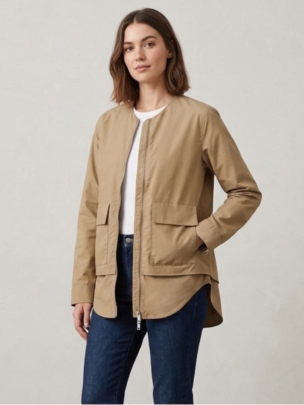 COS Sz S Tan Boxy Relaxed Full Zip Minimalist Neutral Jacket